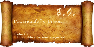 Babincsák Ormos névjegykártya